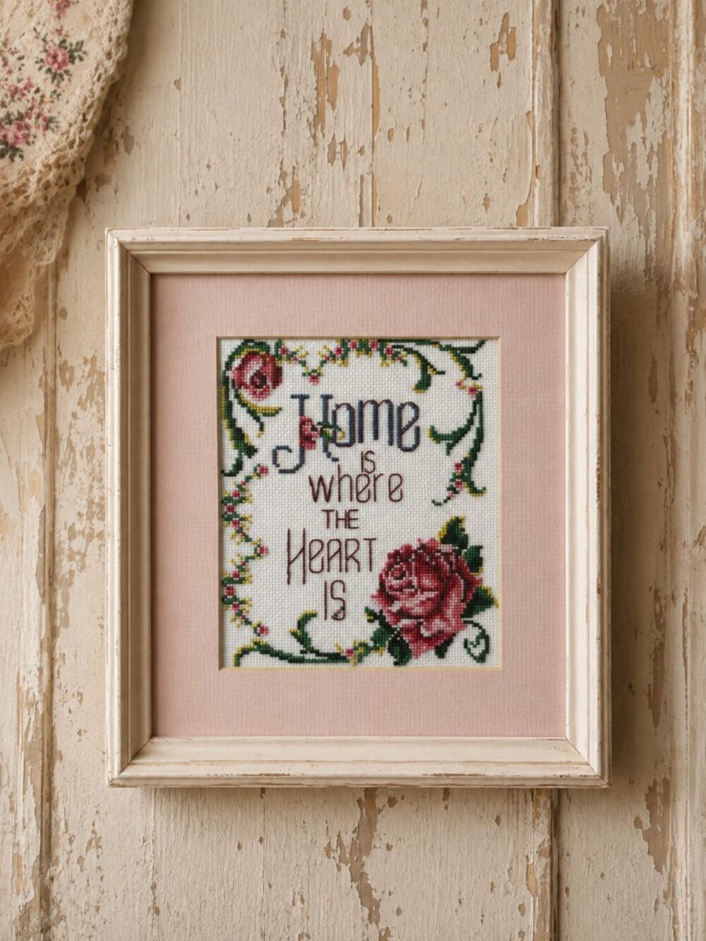 Home is Where the Heart Is Cross Stitched Picture 9.5 inches x 9 inches